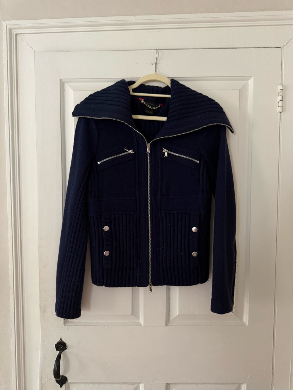 Marc By Marc Jacobs Navy Ribbed Zip Front Jacket/ wool sweater